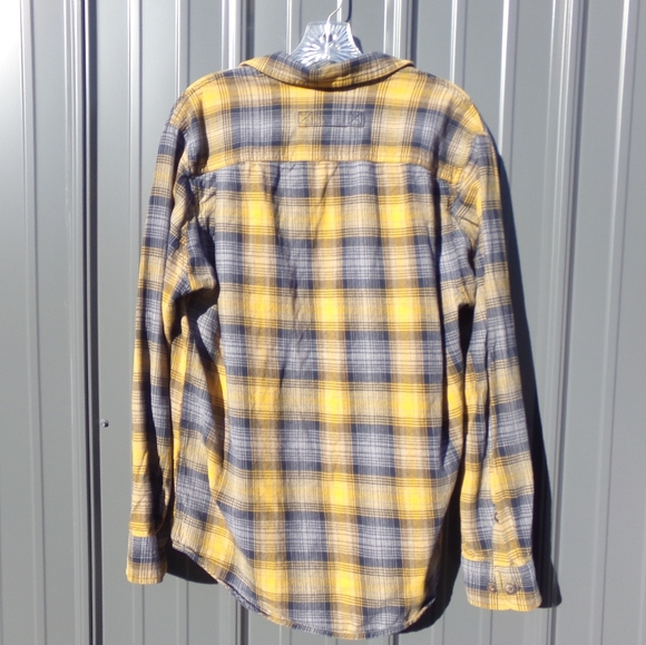 Duluth Trading Co. Yellow/Blue Flannel Trim Fit Button Down Shirt- Size M - Picture 2 of 3